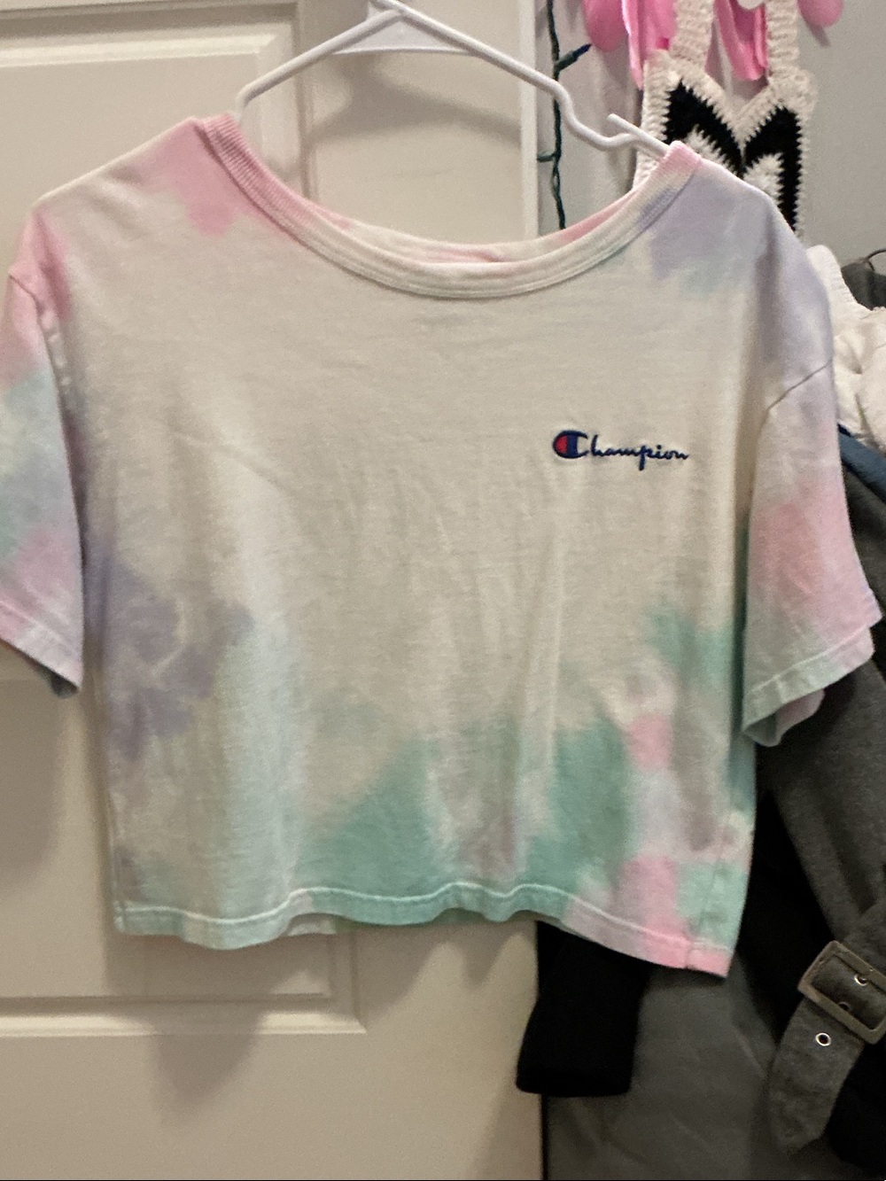 Champion Pastel Tie-Dye Cropped Tee in Mint, Pink & Lavender